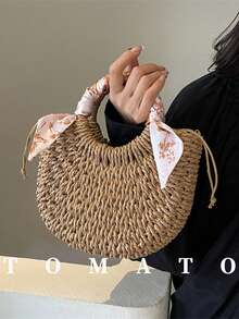 1 chiếc túi đeo chéo bằng rơm mùa hè mới dành cho nữ, túi xách đi biển, túi xách đa năng kèm khăn quàng cổ, túi thời trang đi nghỉ mát biển. - Màu Khaki - Xem 2