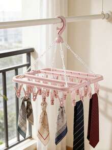 1 pieza Tendedero con 32 pinzas y estante de secado plegable de plástico para ropa, ropa interior, calcetines - Rosa - Ver 3