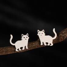 1 Pair Cute Cartoon Cat Stud Earrings, Made Of Stainless Steel. Simple Pet Cat Ear-Piercing Jewelry For Women, Suitable For Daily Wear. - GED754 - View 7