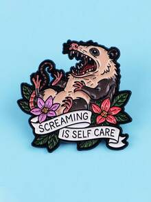 1 pieza Broche de esmalte con el opossum gritando "El grito es autocuidado" | Broche lindo para ropa, insignias de maletín, broches de mochila, estilo de dibujos animados por DMLSKY - Multicolor - Ver 5