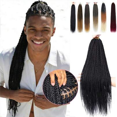 18/24 Inch 30Strands/Pack Senegalese Twist Crochet Braids Thin Senegal Twists For Men Black Synthetic Braiding Hair Extensions For All Men'S Daily Dress Up