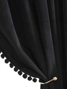 1pc Pole Pocket Style Velvet Premium Blackout Curtain For Bedroom, Living Room, Balcony - Black - View 6