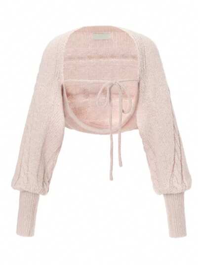 韩式柔软针织系带纯色优雅长袖开衫