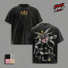 Megumi Fushiguro Mahoraga -  Tee, Vintage Washed Oversized Anime T-Shirt, Shikigami Mahoraga Graphic Top, Unisex Streetwear Apparel, Soft Classic Menswear Clothing, JJK Curse Technique Design, Anime Fan Gift Tee - 黑色 - 查看 3