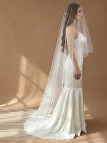 1件仿珍珠新娘头纱，长度可选腰臀、华尔兹舞步或教堂式，适合婚礼、婚纱照、派对头饰，附赠金属发梳。 - 乳白色 - 查看 9