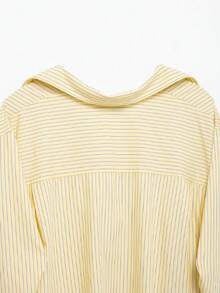 DEEKA 女士夏季宽松粘胶衬衫和条纹睡裤套装，春夏款 - 黃條紋 - 查看 8