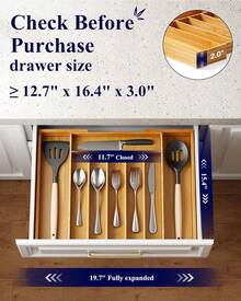 Kitsure Extra Large Expandable Bamboo Drawer Organizer, Utensil Cutlery Flatware Storage Tray With 6-8 Slots, Durable Kitchen Silverware Holder, Natural NRA8 - 自然的 - 查看 6