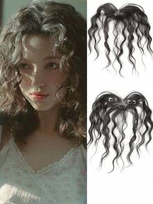 Synthesis Curly Bangs Clips In Breathable Lace Toppers For Women Curl Baby Hair Fringe Thinning Hairpieces Extension - Multicolor - View 12