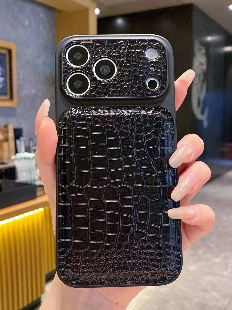 Luxury Crocodile Pattern Faux Leather Lens Protective Phone Case Compatible With IPhone 17 Pro Max 17 Pro 16 Pro Max 15 Pro Max 14 Pro Max 13 12 Pro Max Shockproof Back Cover
