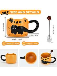 1pc Black Cat Relief Ceramic Mug, Heat-Resistant Cup, Suitable For Breakfast, Afternoon Tea, Home/Office Coffee Cup, Birthday Gift, Holiday Gift, Corporate Welfare, Gift For Boyfriend/Girlfriend, Mother's Day Gift - Multicolor - View 9