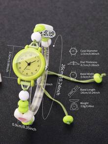 1pc/Set Cute & Fresh Heart Decor Beaded Bracelet Watch, Quartz Watch For Women & Students, Without Watch Box - Green - View 3