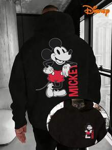 Disney Men's Casual Hoodie, Hands-On-Hips Mickey Print, Bold Retro Design, Relaxed Fit, Perfect For Confident Style - 黑色 - 查看 2
