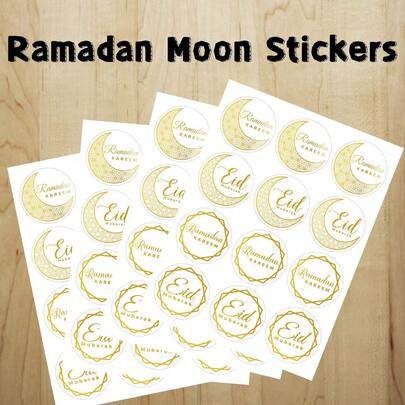 4pcs Middle Eastern Eid Decorative Stickers, Foil Stamped Moon Pattern Stickers For Envelopes, Greeting Cards, Cups, Luggage, Diaries, Magazines, Planners, Scrapbooks, Gifts For Friends, Birthday, Eid, School & Craft Supplies, Eid Memorabilia