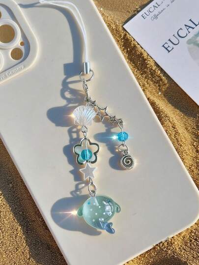 1pc Ocean Style Seal Phone Lanyard, Shell Starfish Beaded Phone Strap, Fresh Summer Niche Design Anti-Lost Phone/Bag Hanging Decor, Suitable As Gift For Mother, Family, Friends, Birthday, Holiday