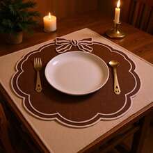 Bow Embroidered Placemats Linen Heat-Resistant Placemats For Home Restaurant Party And More - 紅棕色 - 查看 3