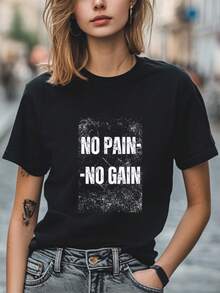 Camiseta Motivacional de Entrenamiento No Pain No Gain - Negra con Texto Blanco, Camiseta de Gimnasio - Corte Holgado, Sin Elástico, Camiseta Casual para Hombres y Mujeres - Ropa Deportiva de Uso Diario, Fácil de Lavar a Mano. Ropa de ocio. Top con estampado gráfico. Ropa cómoda para el tiempo libre - Negro - Ver 7