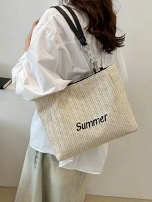 女士手提包/单肩包，适合日常通勤、旅行、购物、休闲外出 - 米色 - 查看 4