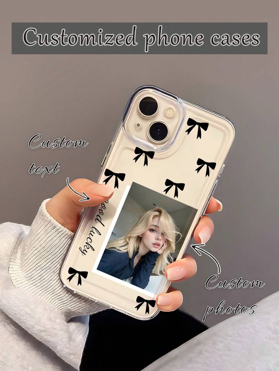 1个定制个性化照片、爱人名字、黑色蝴蝶结图案超薄透明TPU手机壳，适用于 17 Pro Max/16 Pro/15 Pro/14 Plus/13 Pro/12 Pro Max/11/Xs Max/8/7/6 Plus，高端商务，送给领导、朋友、父亲、母亲、男友、女友的礼物 - 白色 - 查看 1