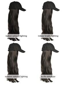 Long Wavy Curly Synthetic Wig Baseball Cap Hair Extensions Hat Wigs Black Brown Adjustable Hairpiece For Women By - Multicolor - View 11