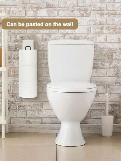 Matte Black Wall-Mounted Toilet Paper Holder, Camper Accessory Paper Towel Rack With Extra 6-Roll Storage Space, Self-Adhesive Bathroom Essential, Iron Toilet Paper Holder With Towel Bar, No Drilling Required For Kitchen And Bathroom