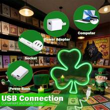 Shamrock LED Neon Wall Light, USB Powered, Lucky Green Shamrock Light, Suitable For Various Occasions Such As Homes, Bedrooms, Dining Rooms, And Parties. - Green color light - View 6