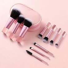 10支装旅行化妆刷套装，迷你化妆刷，便携式小号眼影刷、唇膏刷、粉底刷、修容刷、腮红刷、遮瑕刷，粉色 - 粉色 - 查看 9