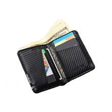 1pc Men's Fashion Carbon Fiber Pattern Wallet, Short Slim Design - Multi-Card Slots Business Minimalist Style Driving License And Credit Card Holder, Large Capacity Faux Leather Coin Purse, Suitable For Daily Use And Gifting - Black - View 8