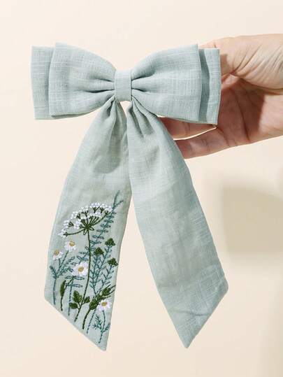 1个薄荷绿刺绣花朵发夹，女孩日常/婚礼/派对发饰，青少年发饰