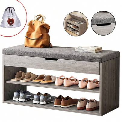 Shoe Storage Bench With Cushioned Seat - Shoe Rack Cabinet Organizer, Multi-Tier Storage Unit With Padded Seat For Hallway, Bedroom, UK Home