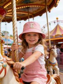 1pc Girls' 26 Letters Embroidered Cute Bucket Hat, Suitable For Outdoor, Daily, And School Wear, Spring/Summer - Pink - View 4