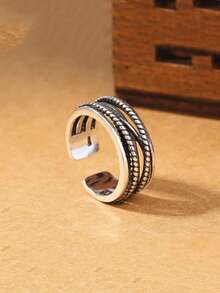 1pc Vintage Royal Style Thumb Knitted Multi-Layer Open Ring, Thick Adjustable Ring, Rugged Bohemian Elegant Ring, Women's Jewelry For All Seasons, Gift For Her C9YX - Multicolor - View 5