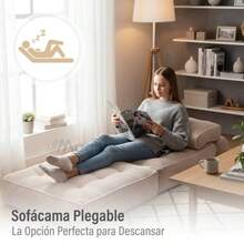 sofás y sofásMAGMALIFE Sofá Plegable 2 en 1 Terciopelo Suave Relleno de Memory Foam Respaldo Antideslizante Color Beige 85x85x78 cm Se Convierte en Cama Ideal para Sala Recámara u Oficina - Beis - Ver 4