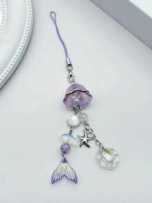 Dây đeo điện thoại kiểu nàng tiên cá Comfort Fit Ocean Element 1 chiếc, họa tiết vỏ sò sao biển màu tím, đính hạt cườm, phụ kiện điện thoại hình nàng tiên cá, thích hợp làm quà tặng cho mẹ, gia đình, bạn bè, sinh nhật, ngày lễ, phụ kiện điện thoại mùa xuân, quà sinh nhật. - Màu tím hoa cà - Xem 6