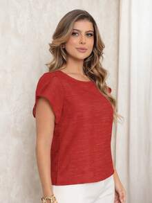 Aletheia - Women's Tulip Sleeve Blouse In Polyester And Viscose. Lightweight, Elegant And Comfortable. Loose Fit. Casual Chic. - Đỏ - Xem 4