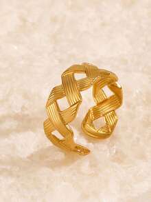 1枚不锈钢时尚几何开口戒指，适合日常佩戴 - 金色 - 查看 5