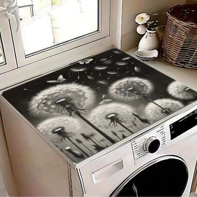 1pc Black Dandelion Pattern Bowl Dish Drying Mat And Washing Machine Cover - Double Layer Protective Pad, Suitable For Kitchen, Bathroom, Appliances - Modern Home Decor, Decorative Cover, Dish Drying Mat, Appliance Protector, Artistic Dandelion Design, Durable Kitchen Accessory, Contemporary Decor, High-Quality Cover, Fashionable Homeowner