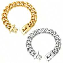 Starkt halsband i rostfritt stål med choke och spänne, gyllene kubansk länkkedja, träningshalsband för husdjur, metallhalsband - Guld - Visa 7