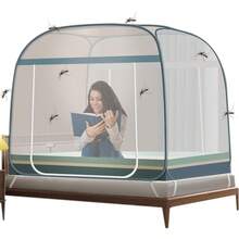 Mosquitero para Cama King Size,Mosquitera Plegable para Camas con Doble Puerta e Inferior de Red para bebés, Adultos, Viajes, Camping, al Aire Libre, antimosquitos 180 * 200CM (Gris, Gris) - Verde azul1.5*2 - Ver 12