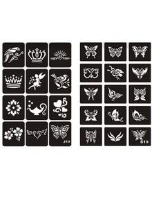 2pcs/1pc Reusable Hollow Butterfly Stencil & Various Pattern Temporary Tattoos, Suitable For DIY Glitter, Pearlescent Butterfly Stencil Tattoos, Party - Multicolor - View 11