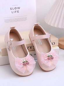 1 Pair Toddler Girls' Low Vamp Princess Leather Shoes, Bowknot, Waterproof Non-Slip Infant Crawling Shoes, Soft Bottom Vintage Mary Jane Shoes, Breathable Casual Shoes, Suitable For Spring, Summer, Autumn - Pink - View 1