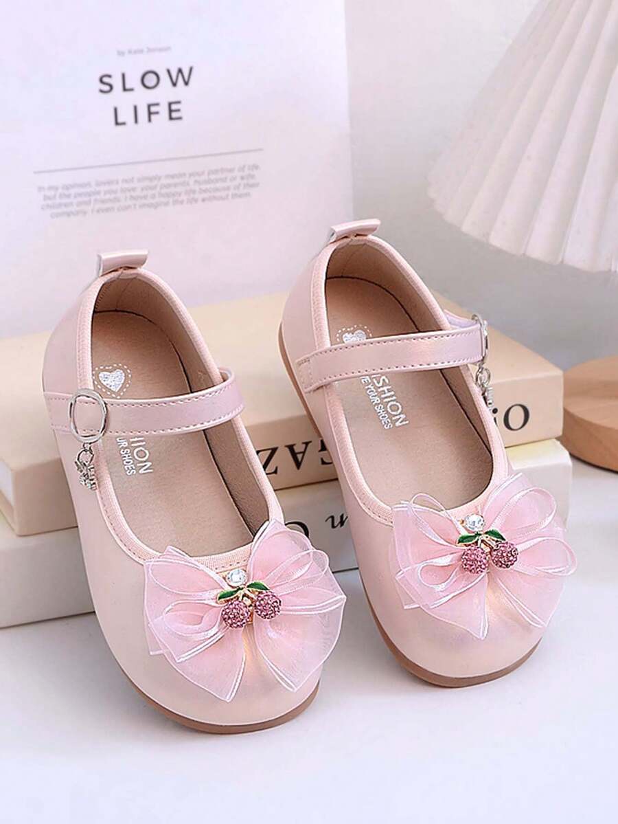 1 Pair Toddler Girls' Low Vamp Princess Leather Shoes, Bowknot, Waterproof Non-Slip Infant Crawling Shoes, Soft Bottom Vintage Mary Jane Shoes, Breathable Casual Shoes, Suitable For Spring, Summer, Autumn - Pink - View 1