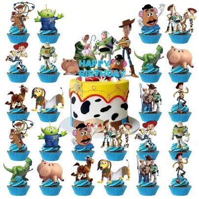 25pcs Cowboy Theme Cake Toppers, Cartoon Birthday Cake Decorations For Party