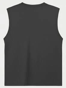Men's Minimalist Printed Sleeveless Tank Top, Suitable For Everyday Wear - Dark Grey - View 4