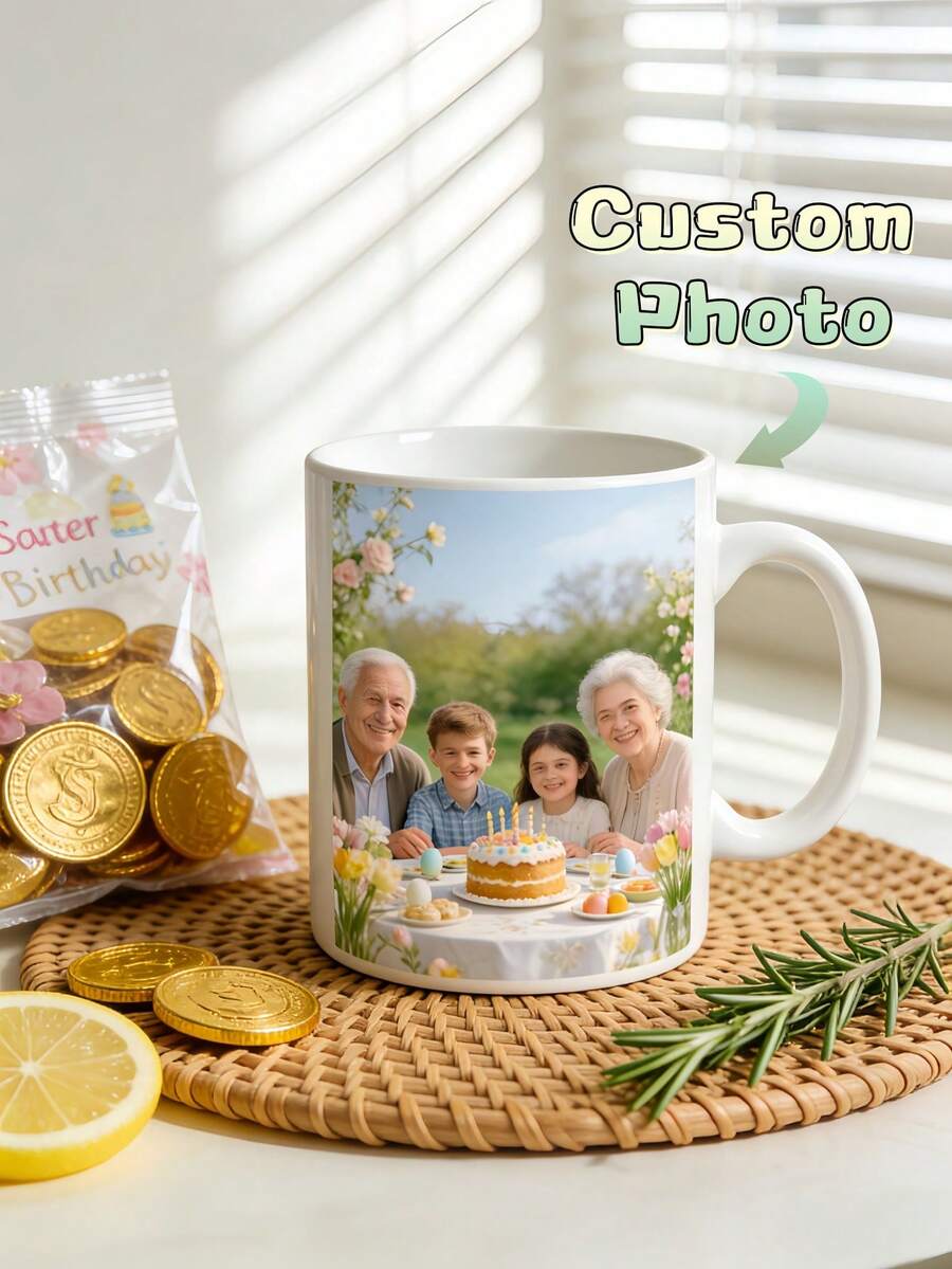 1pc Personalized Mug, Customized Photo Coffee Cup, Romantic Gift, Gift For Him/Her, Daily Use, Easter Anniversary Wedding Gift - Multicolor - View 1