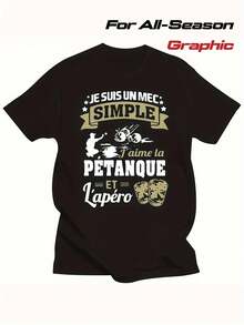 Camiseta Vintage Francesa Divertida para Hombre - "Je Suis Un Mec" Camiseta Gráfica de Petanca y Cerveza, Camiseta Casual de Corte Holgado para el Día a Día y Días de Juego - Regalo para Jugadores de Petanca, Amantes de la Cerveza y Fans del Humor - Comodidad para Todas las Estaciones, Camisetas Divertidas, Ropa de Ocio, Camiseta Gráfica Audaz, Top Lavable a Máquina, Estilo Retro, Tela Cómoda, Camiseta Estampada, Entusiastas del Deporte - Negro - Ver 1