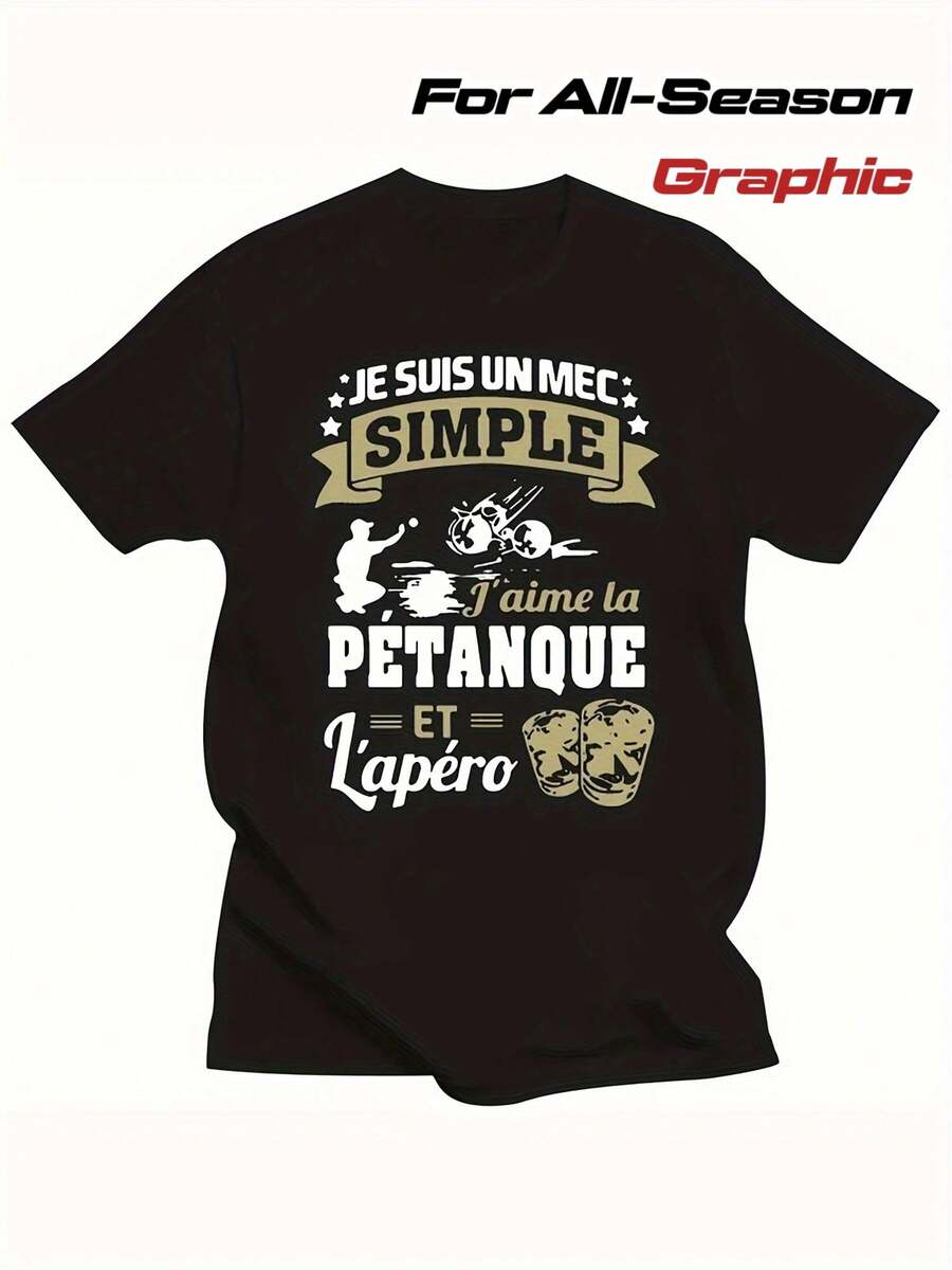 Camiseta Vintage Francesa Divertida para Hombre - "Je Suis Un Mec" Camiseta Gráfica de Petanca y Cerveza, Camiseta Casual de Corte Holgado para el Día a Día y Días de Juego - Regalo para Jugadores de Petanca, Amantes de la Cerveza y Fans del Humor - Comodidad para Todas las Estaciones, Camisetas Divertidas, Ropa de Ocio, Camiseta Gráfica Audaz, Top Lavable a Máquina, Estilo Retro, Tela Cómoda, Camiseta Estampada, Entusiastas del Deporte - Negro - Ver 1