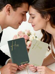两本婚礼誓词簿，男女款，烫金字样，28页，充足的誓词书写空间，是您婚礼当天的完美必备品，也适合作为学校用品和返校用品。 - 綠色和白色 - 查看 5