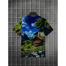 Men's 3D -Over Print Short Sleeve T-Shirt - Summer Breathable Round Neck Casual Top With Botanical & Foliage Patterns, Soft Machine-Washable Fabric Suitable For Young Men's Streetwear & Everyday Summer Wear - 彩色 - 查看 3