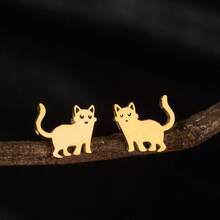 1 Pair Cute Cartoon Cat Stud Earrings, Made Of Stainless Steel. Simple Pet Cat Ear-Piercing Jewelry For Women, Suitable For Daily Wear. - GED754 - View 12
