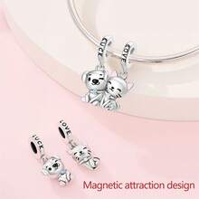 A Silver Plated Couple Series - Detachable Magnetic Cat Capybara Pendant Suitable For 3mm Bracelet Bracelet DIY Pendant, Ladies' Fashion Jewelry Holiday Birthday Gift - Multicolor - View 3